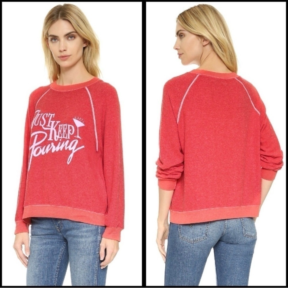 🍸 Wildfox Just Keep Pouring Cocktail Red Sweatshirt 🍸Size Large